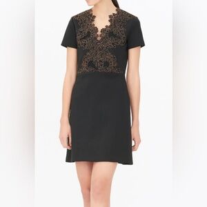 Sandro Black Dress with Embroidery R4937H-20 size Small Preppy Quiet Luxury